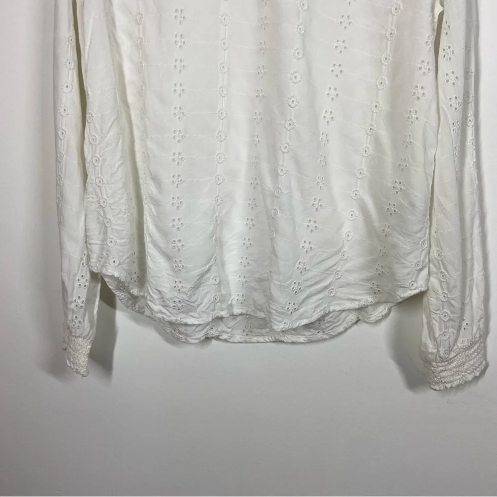 H&M Blouse Mock Neck Eyelet Long Sleeve Romantic